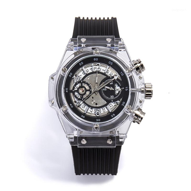 

Fashion simple transparent tape calendar automatic mechanical watch personality couple watch men and women waterproof explosion1