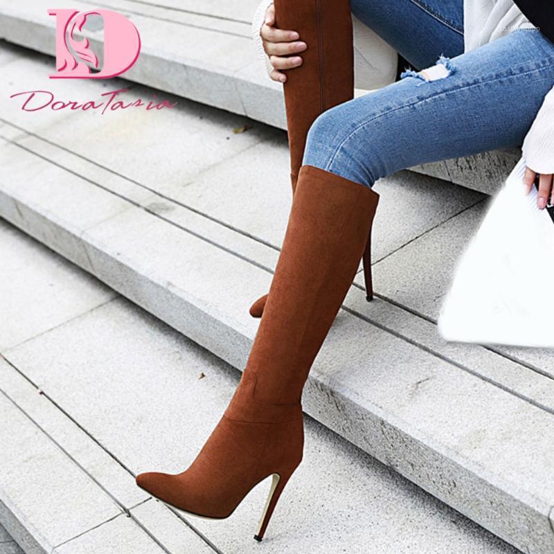 

Doratasia New Large Size 46 Thin High Heels Winter Shoes Zipper Party Boots Woman1, Black