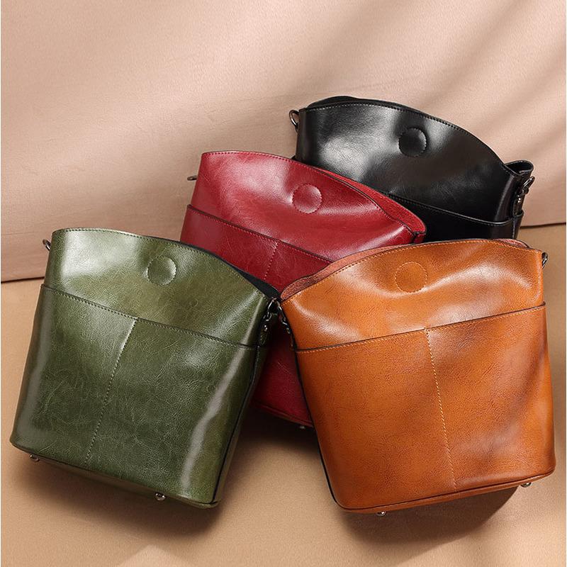 

2021 new retro style women's bag cowhide Fashion Shoulder Bag casual all with simple leather postman solid color, Black