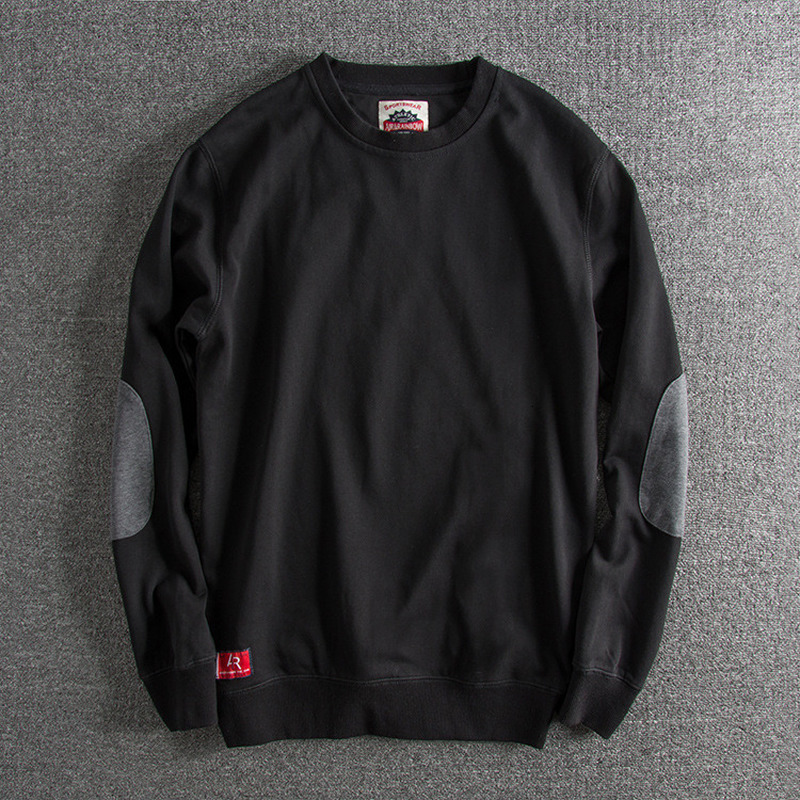 

2021 New Autumn and Winter Sweatshirt Pure Cotton Solid Color Patch Men' Round Neck Long-sleeved Sweater Harajuku Hoodie Uqjl, Black