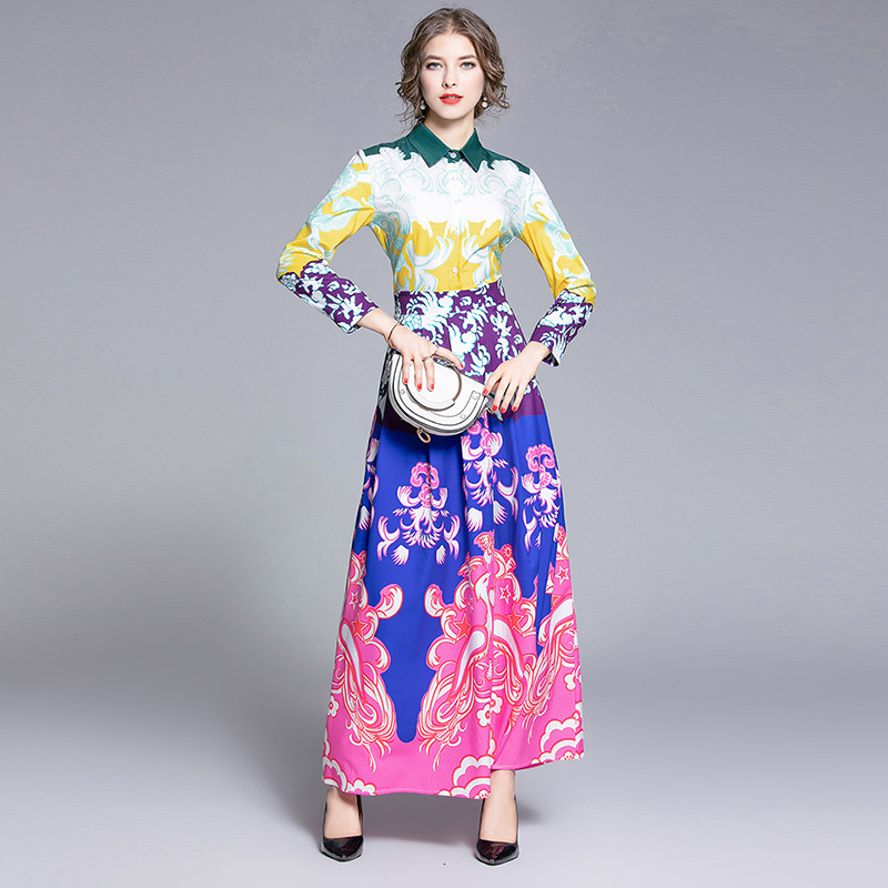 

2021 New Spring Summer Vintage Flower Print Patchwork Long Women Casual Wrist Sleeve Slim Party Elegant Ladies Maxi Es Fwnd GBJS, As picture