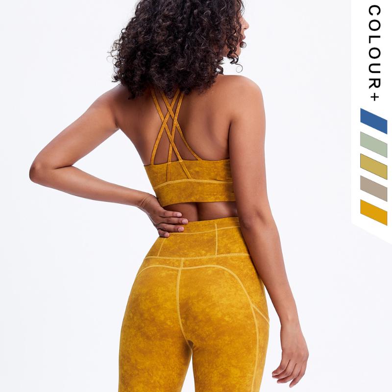 

New style quick drying cross back Yoga bra sanding high strength proof and breathable exercise Yoga dress for women, Ice washed brown