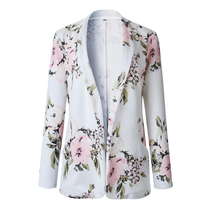 

Blazer Jacket Womens work Ladies Retro Floral NEW Up Bomber Jacket Casual Coat Outerwear style elegant Slim Autumn19AUG201, White