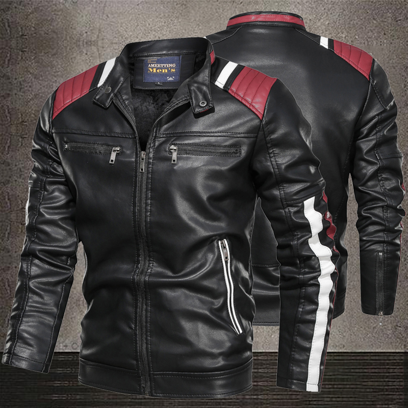 

2021 New Leather Jacket Men Vintage Jackets Motorcycle Stand Collar Brown Winter Coat Fleece Comfort High Quality Business Eu Size 0kth, Mg9016black