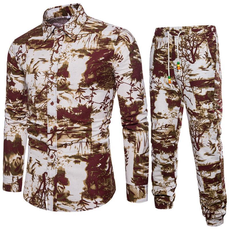 

KISSQIQI Men Shirt Suits 3D Clothing Print Fashion Men Casual Suit Collar Men' Long Sleeve Shirt Suits Asian Size -3XL