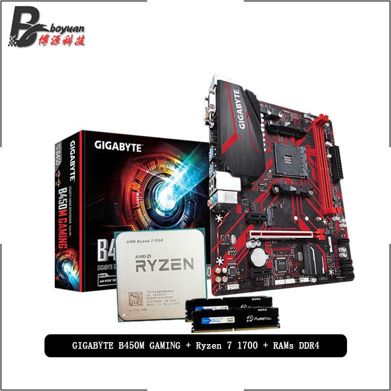 

AMD Ryzen 7 1700 R7 1700 CPU +GIGABYTE GA B450M GAMING Motherboard + Pumeitou DDR4 2666MHz RAMs Suit Socket AM4 Without cooler