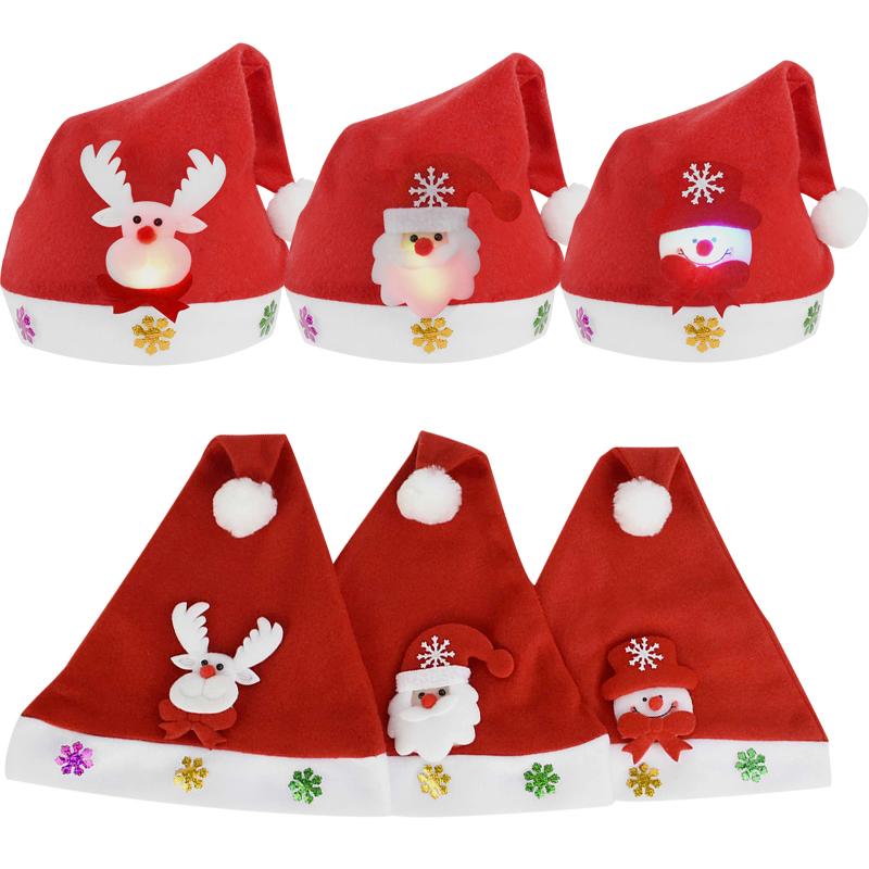 

Red Christmas Hats Cute Snowman Santa Claus Elk Christmas Cap With Flashing Led Lights For Kids Adult Xmas Party Decor Plush Hat