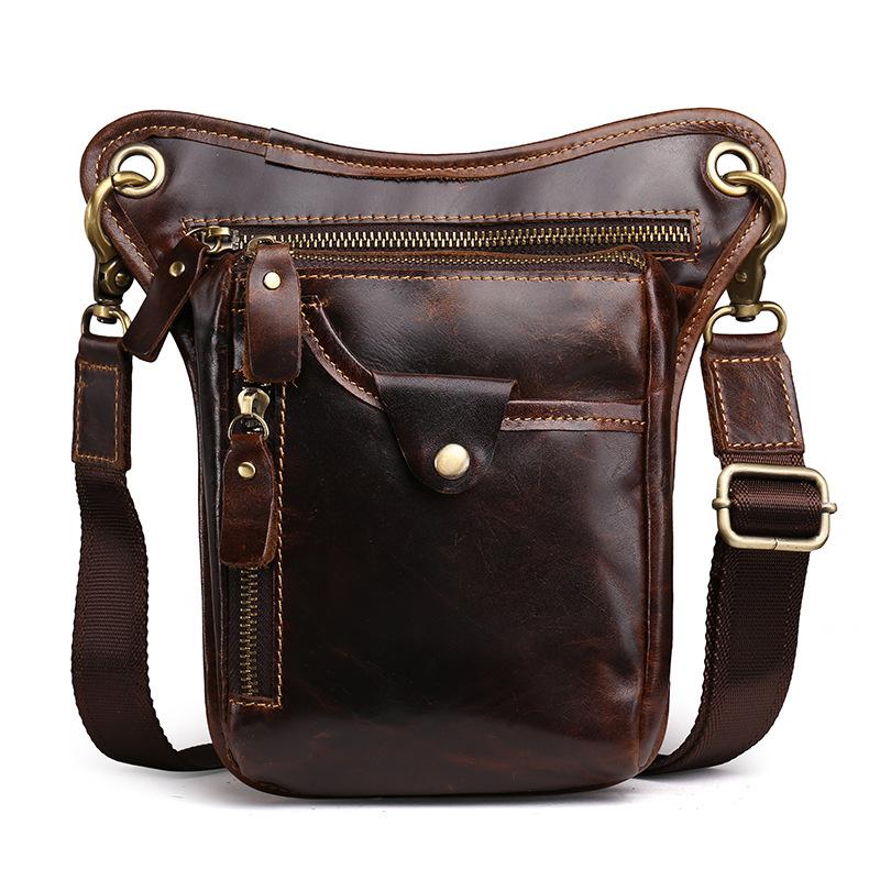 

Men Crazy Horse Oil Wax Genuine Leather Shoulder Messenger Fanny Bags Motorcycle Rider Bum Hip Belt Purse Waist Pack Leg Bag