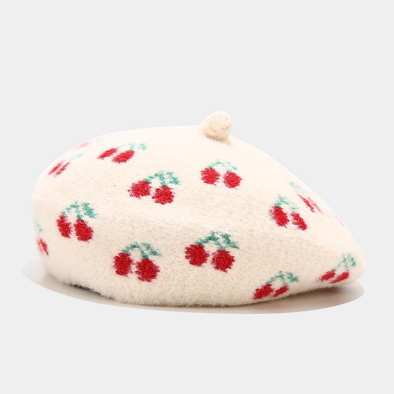 

Berets 2021 Cotton Cherry Embroidery Buckle Beret Painter Hat Octagonal Women And Girl 21, Black