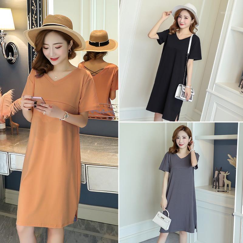 

2020 New Fashion Women Pregnant Maternity Nursing Loose Breastfeeding Summer V-neck Dress beach clothes for pregnant women1, Black