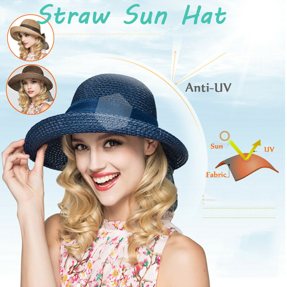 

Women Lady Summer Straw Hat Sun Protection Big Fold Cap Summer Beach Beachwear Sun Hat Casual, Dark coffee