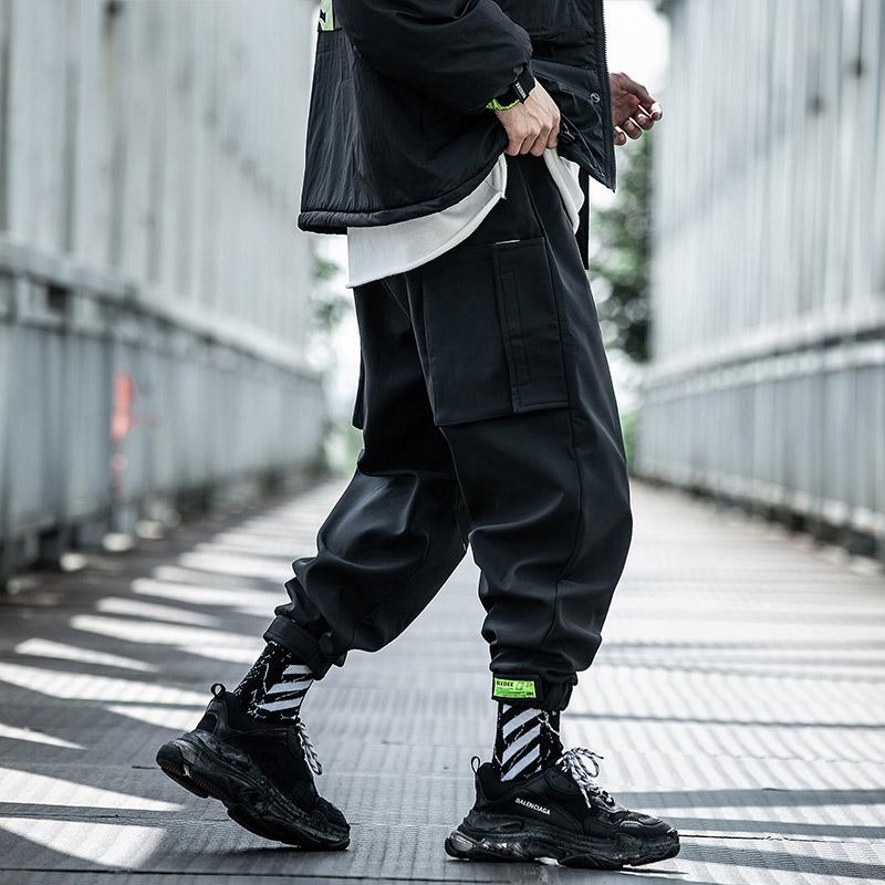 

Harajuku winter plush overalls Men's clothes loose hip-hop trendy brand pants oblique pockets strapping pants trend, Black