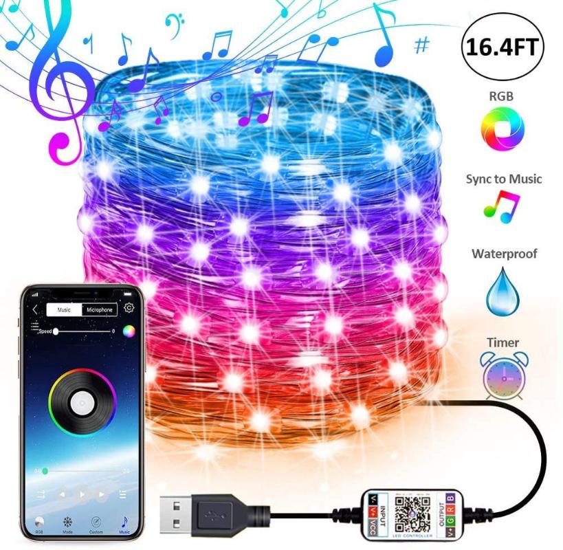 

Strings Christmas Lights Decorations 2M 5M 10M 20M Copper Wire Fairy Light Garland Smart Bluetooth App Controlled String