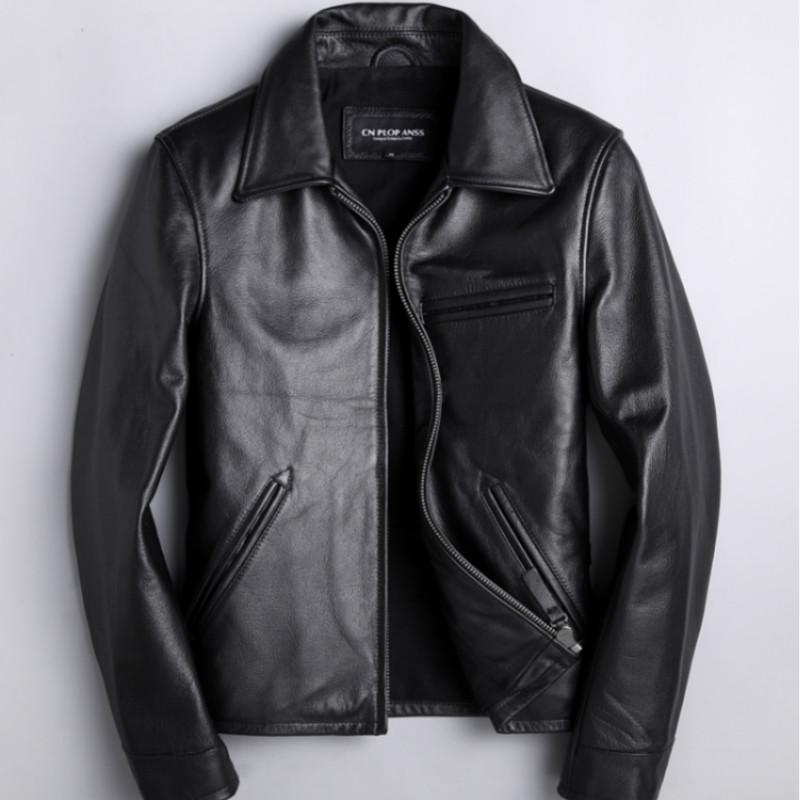 

Mens Leather Jacket Cow Leather Jacket Men Korean Motorcycle Real Mens Clothing Jaqueta De Couro 1810 YY1020, Black