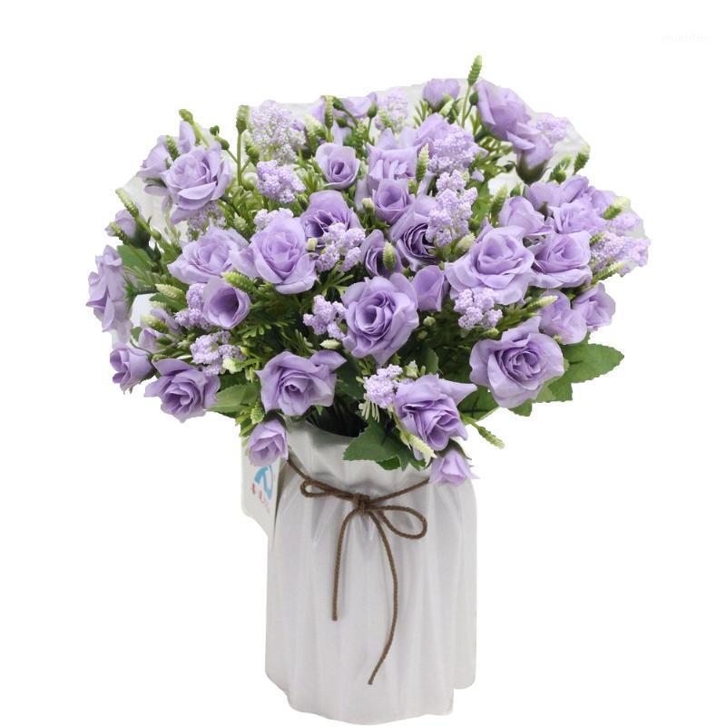 

Fake Roses Artificial Flowers White Coffee Home Wedding Party Decoration 6 Heads Silk Flowers Rose Bouquet Decor Supplies1, Flower only