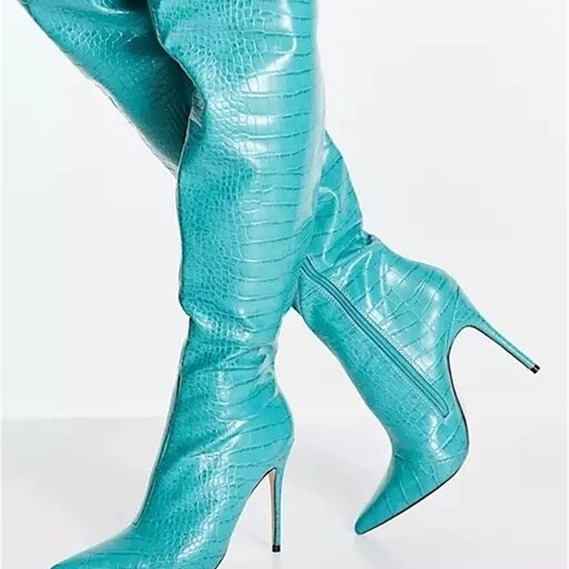 

Boots Stone grain solid color sexy pointed knee high heel catwalk stage boots fashion top O0WS, 2# shoe box