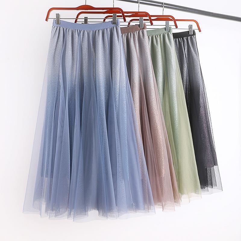 

2020 Summer New Korean Women High Waist Simple Pure Color Net Gauze Skirt Western Style Gradient Women Long Skirt Free Shipping1, As the picture shows