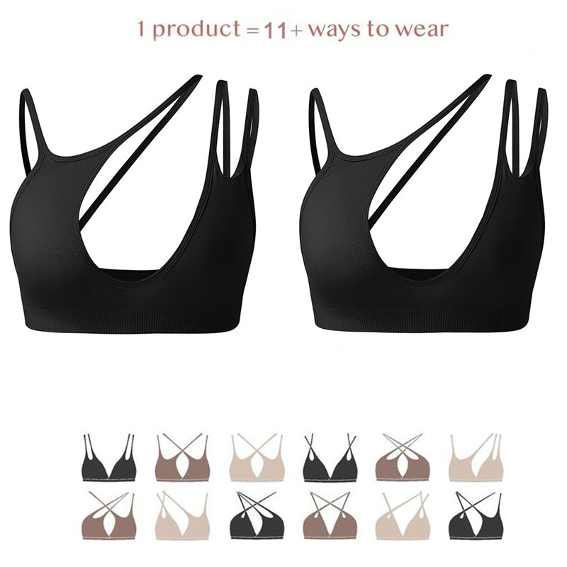 

Sports Wear for Women Gym 11 Ways To Wear Elastic Breathable Yoga Pilates Underwear Gym Crop Top Fitness Bra for Running, Beige