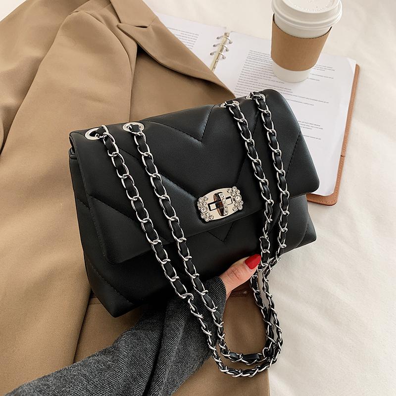

V-line chain Crossbody Bag For Women 2021 Fashion Sac A Main Female Shoulder Bag Female Handbags And Purses With Handle, Black