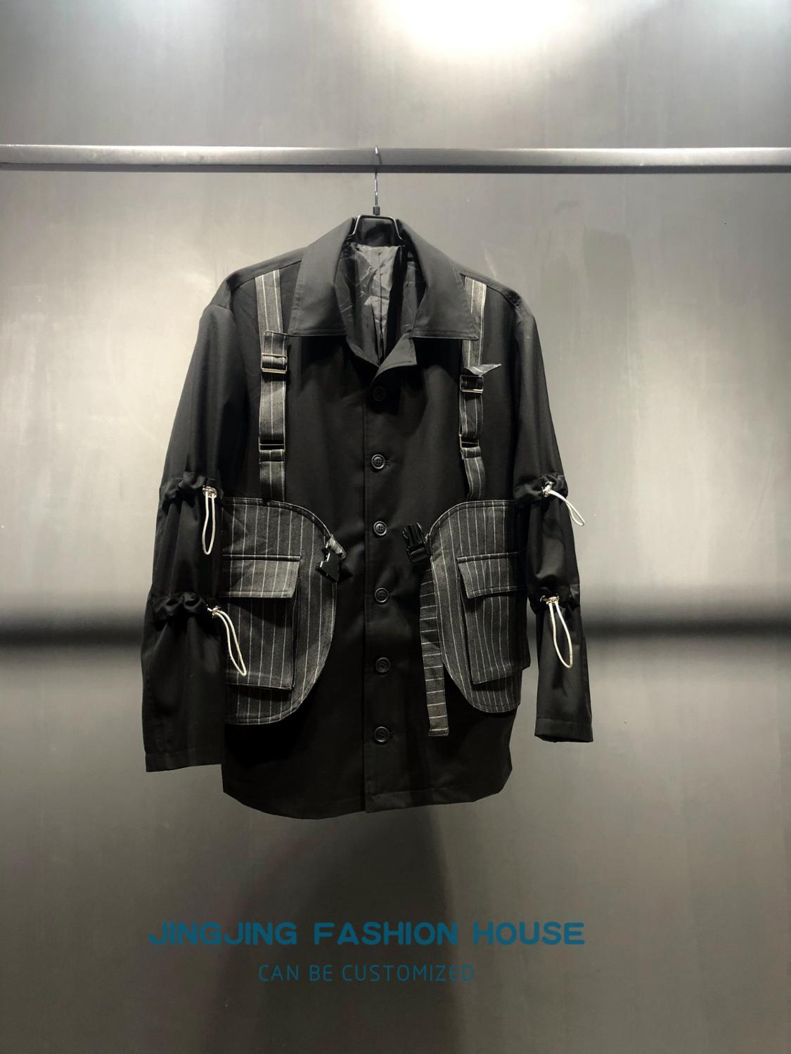 

2021 New Dress Stereo Cut-off Fashion Mixed Gray Strip Is Black 4 Near Buckle Vest Male Female Jacket K95Z, 11
