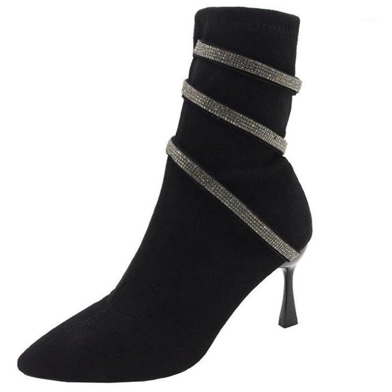 

Rhinestone riding boots women's suede autumn and winter new pointed fashion boots high-heeled thin short stiletto1, A1005-04shanli