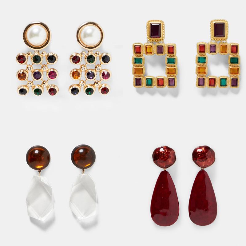 

Girlgo New Brand Colorful Crystal Dangle Drop Earrings Women Fashion Maxi Statement Earrings Long Resin Pendant Party Jewelry