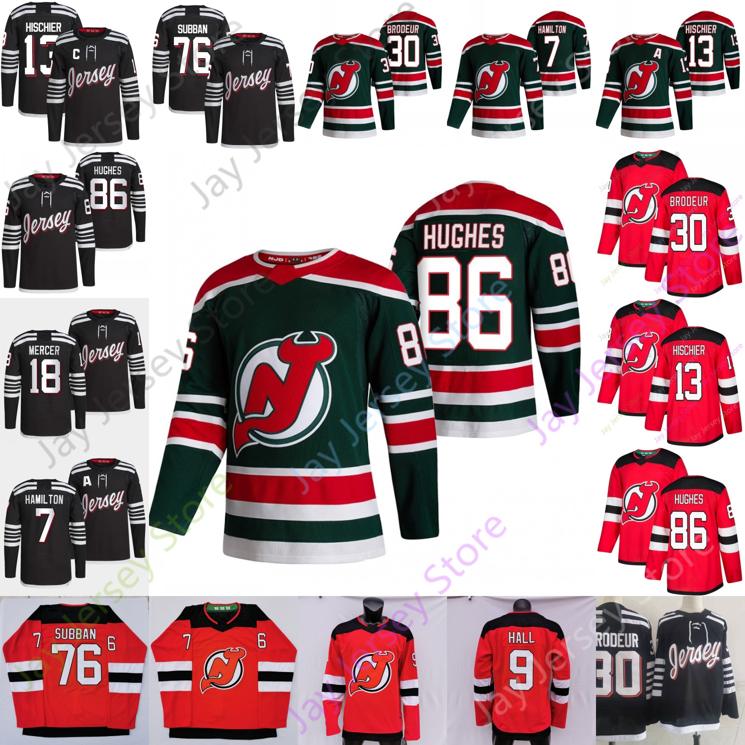 

Ice Hockey Jersey Dougie Hamilton Nico Hischier Dawson Mercer Martin Brodeur P.K. Subban Jack Hughes, As pic