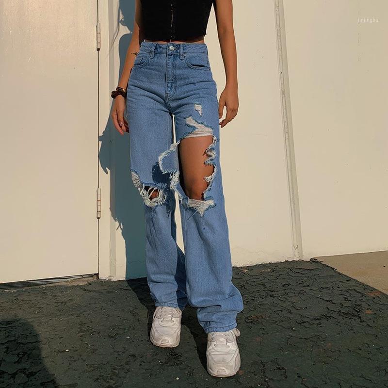 

y2k Baggy Jeans Women Hole Indie Aesthetic Wide Leg Straight Pants Patchwork Blue Denim Trousers Streetwear Retro Vintage Punk1