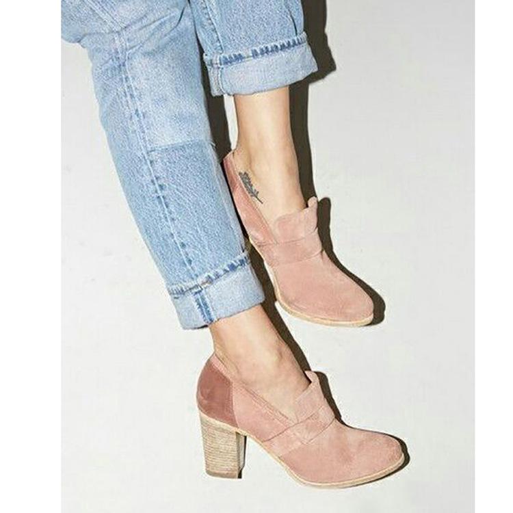 

Flock Square Heel High Fashion Pumps for Women Slip-On Ladies Solid Pumps Shallow Elegant Spring Autumm Single Shoes PU, Blue