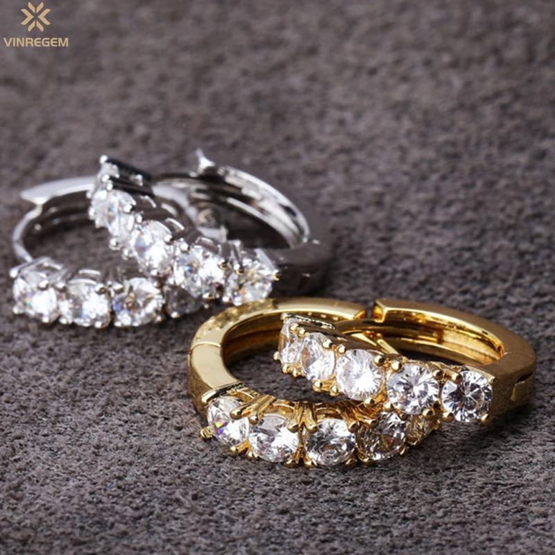 

Hoop & Huggie Vinregem Fashion 925 Sterling Silver Created Moissanite Gemstone Wedding Party Unisex Earrings Fine Jewelry Gift Wholesale, Golden;silver