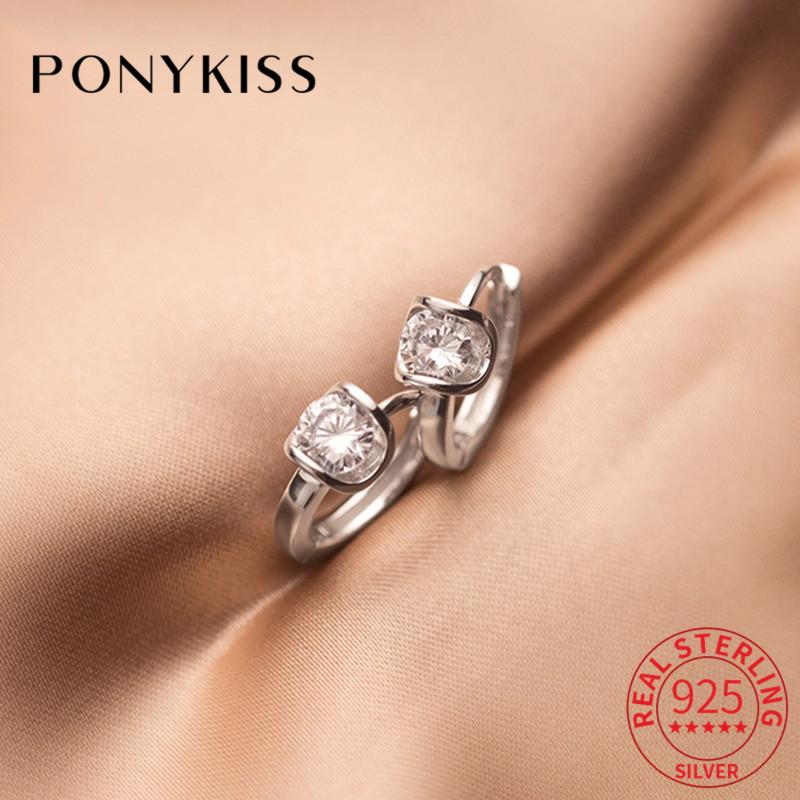 

PONYKISS Classic 925 Sterling Silver Round Zircon huggie Hoop Earrings for women Party Delicate Accessory wholesale chic Gift