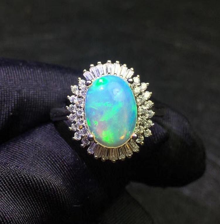 

Cluster Rings Natural Real White Opal Luxury Ring 8*10mm 1.7ct Gemstone 925 Sterling Silver Fine Jewelry Women J2123013, Golden;silver