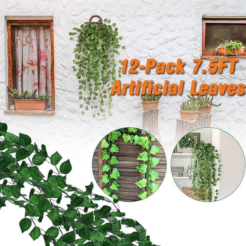 

12pcs 7.5ft Artificial Plants Hanging Ivy Leaf Artificial Watermelon Grape Leaves Hanging Vine Plants Silk Greenery Home Decor