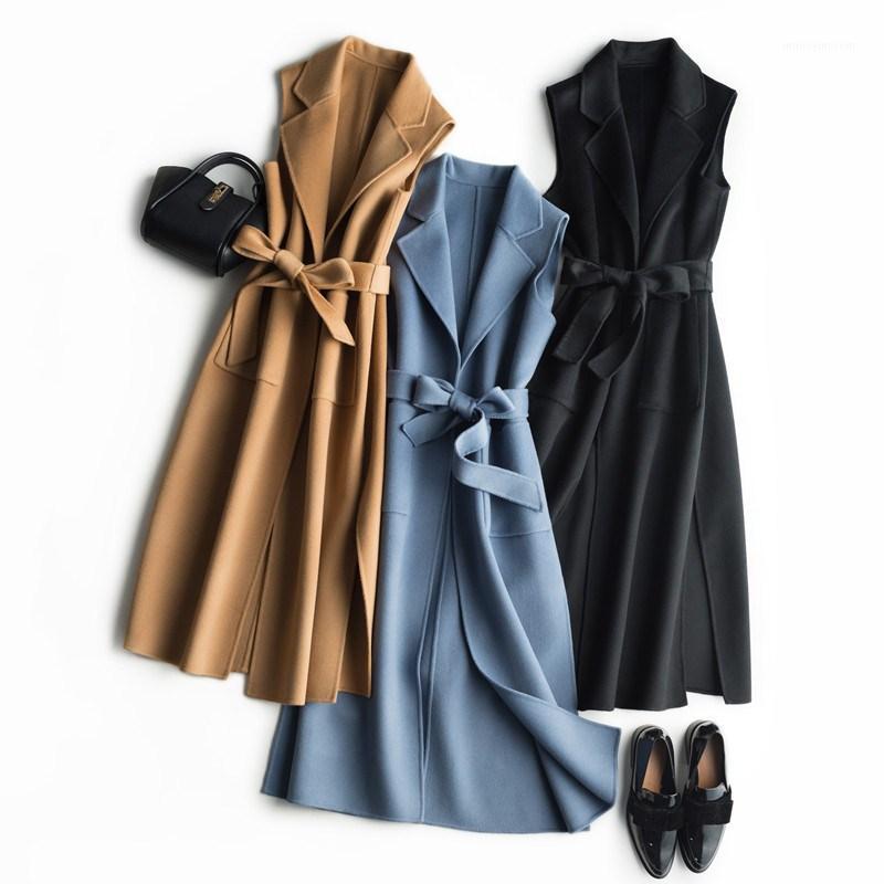 

Double sides cashmere 100% Woolen vest women' middle and long spring and autumn new 2021 winter loose Korean blue long vest1