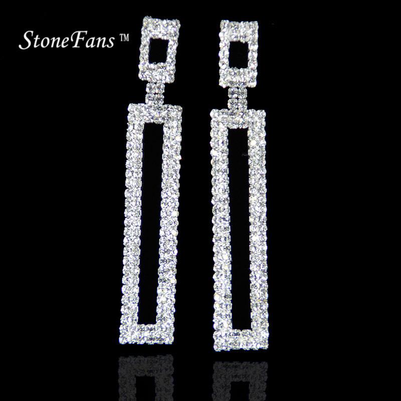 

StoneFans Crystal Geometric Earrings Long Korean Rhinestone Dangle Rectangle Earrings For Women Valentine Gift Love