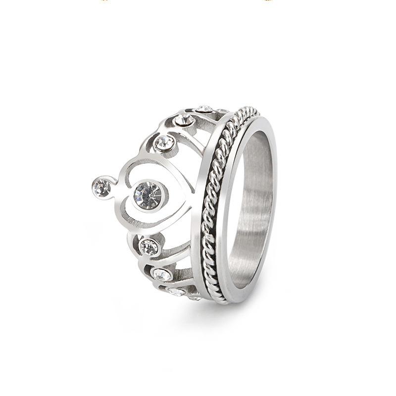 

ladies crystal cubic zirconia stone wedding crown ring for women stainless steel jewelry