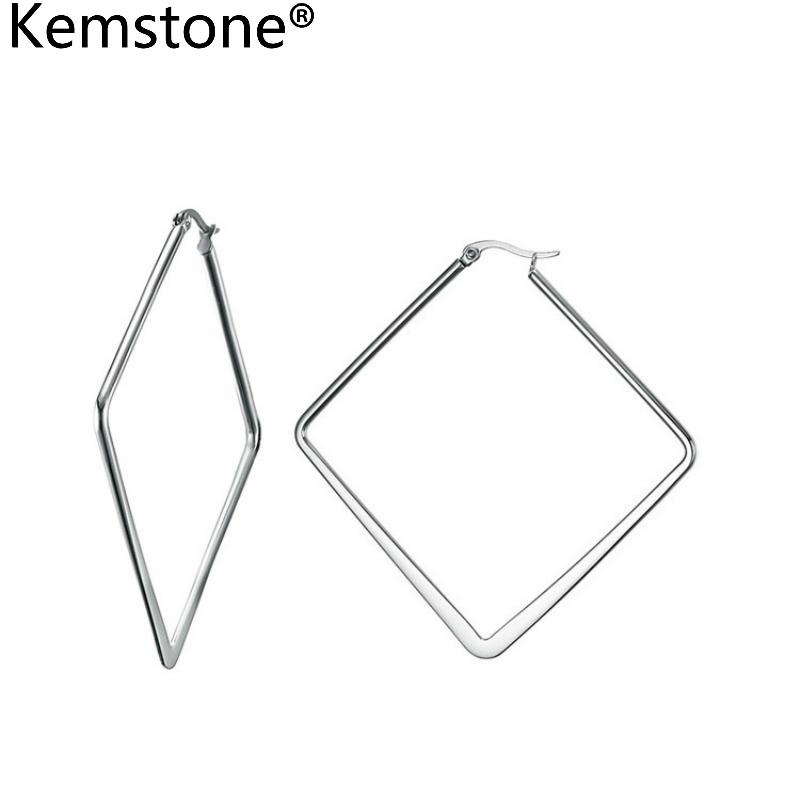 

Kemstone Silver Color Titanium Steel Geometric Square Triangle Polygon Crystals Hoop Earrings Jewelry Gift For Women