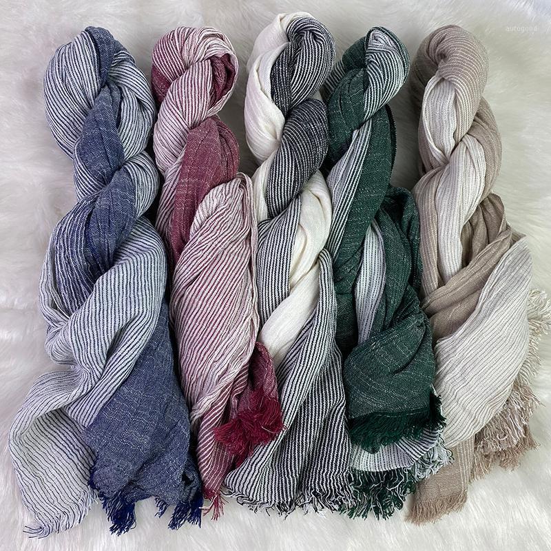 

Scarves 2021 Kroea Style Unisex Spring Cotton And Linen Striped Plaid Long Women's Shawl Fashion Scarf10pc/lot1