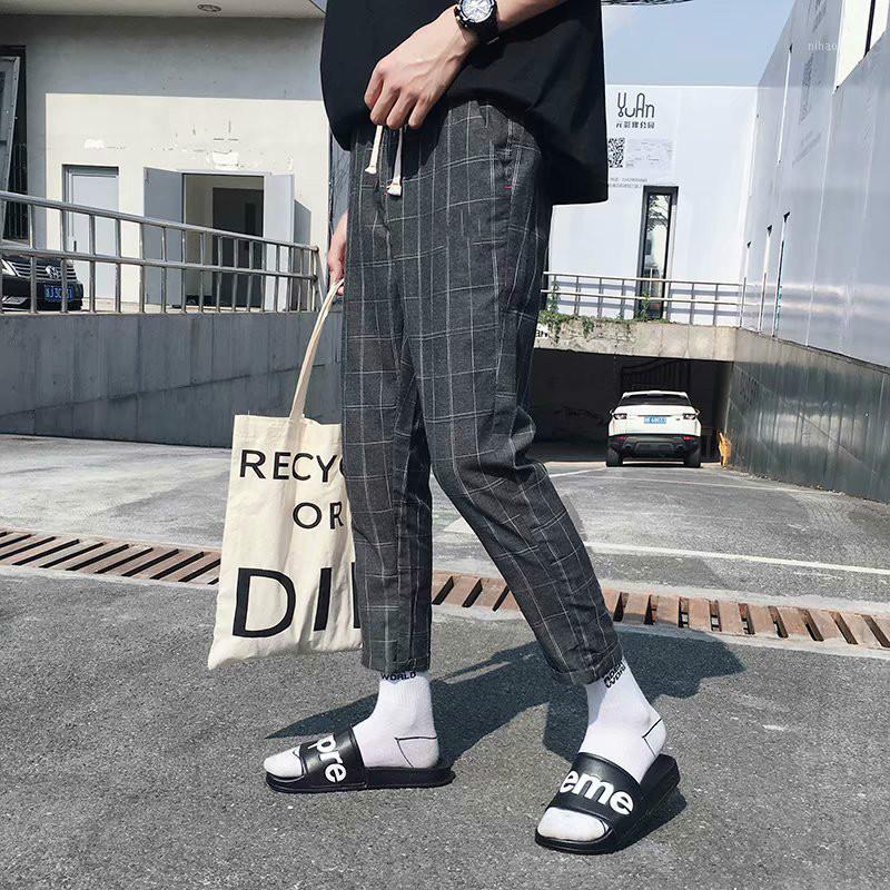 

Summer Plaid Pants Men Casual Pants Students Loose Version of Straight-Cut Casual1, Gray