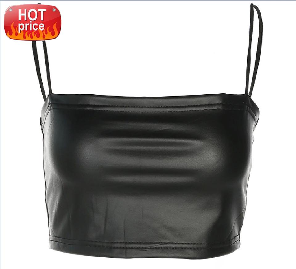 

2019 Summer Solid Sexy Women Leather Clubwear Sleeveless Vest Crop Tank Tops Blouse #b83q, White