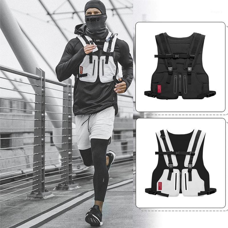 

Outdoor Hip Hop Sports Running Vest Men Fitness Protective Reflective Cycling Fishing Top Vests Tactical Chest Bag Vest1, Black
