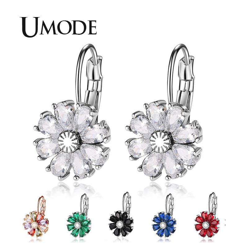 

UMODE Small Cute Colorful Flower Drop Earrings for Women Rose Gold Dangle Earrings Cubic Zirconia Wedding Jewelry Gifts UE0581