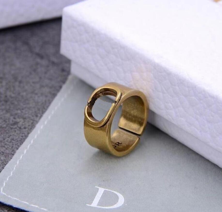 

Wholesale Luxury Mens Womens Brand Letter Band Rings Fashion All-match 18K Gold Plated Opening Adjustable Ring Vintage Women Black Crystal J, Silver