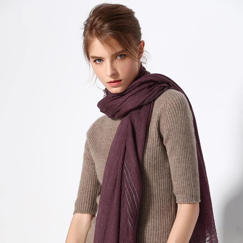 

Luxury merino wool scarf designer women Solid color Fashion shawl Wrap four seasons sunscreen female new Inner Mongolian