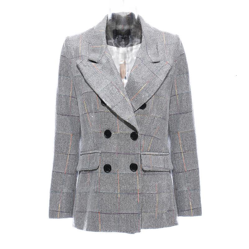 

SeeBeautiful New Fashion 2020 Autumn Winter Sequins Notched Long Sleeve Double Breasted Pocket Loose Coat Single Suit Women Q313, Grey