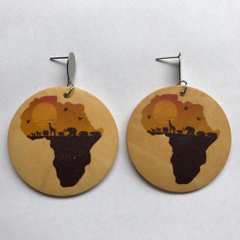 

Brown Africa Map Wood Queen Afro Unapologetically Black Letters Round Earrings Hiphop Rock Party Club Jewelry Wooden DIY1