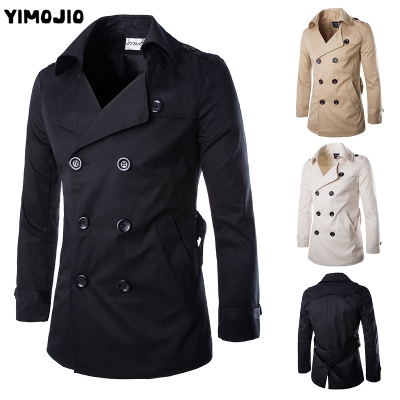 

Mens Mid Length Slim Casual Men Solid Adjustable Waist Male Trench Street Wear Style Wind Coat 201102, Black