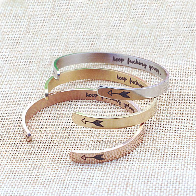 

Hot Inspirational Bracelet Silver /Gold Keep Going Cuff Bracelets Bangles for Women Men Titanium Steel Jewelry Best Friend Gifts1