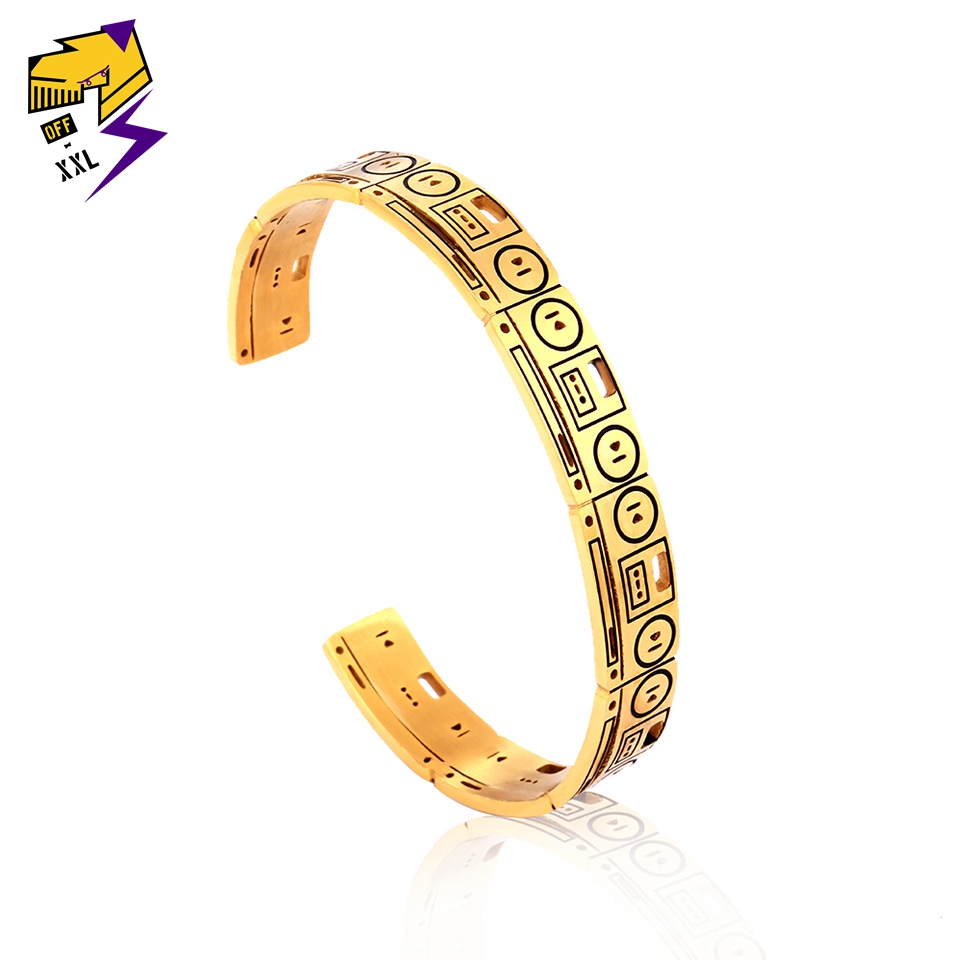 

Vintage Stainless Steel Music Bangles Men Gold Silver Color Tape Recorder Wristband Cuff Charm Bracelets Women Pulseiras Jewelry