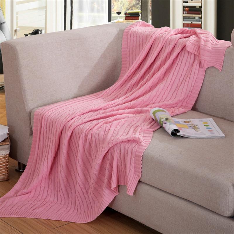 

100% Cotton High Quality Blanket Handmade Soft Knitted Solid Color Plaid Throw Blanket On Sofa Bed Plane Warm 18